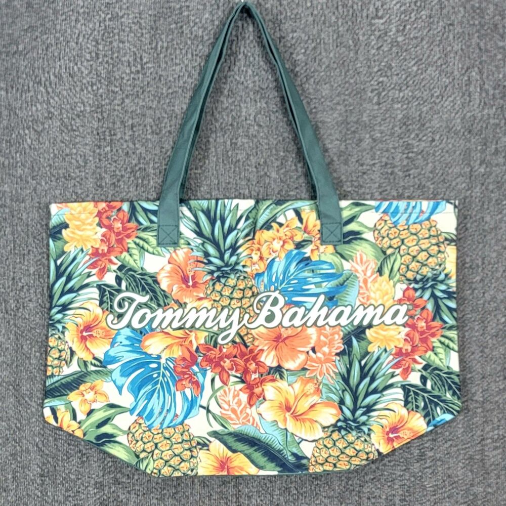 Tommy Bahama The Pineapple Blooms Tote Tropical Green Floral Hibiscus Beach Bag